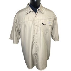 Wrangler Vintage Shirt Sz 2XL Beige Fishing Casual Button Down Short Sleeve Top